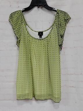 Worthington Lime Chevron Ruffle-Sleeve Scoop Top